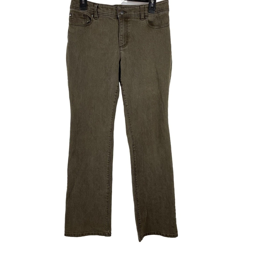 Chico's Platinum Straight Leg Jeans Women Size 1 Regular Olive Brown Stretch
